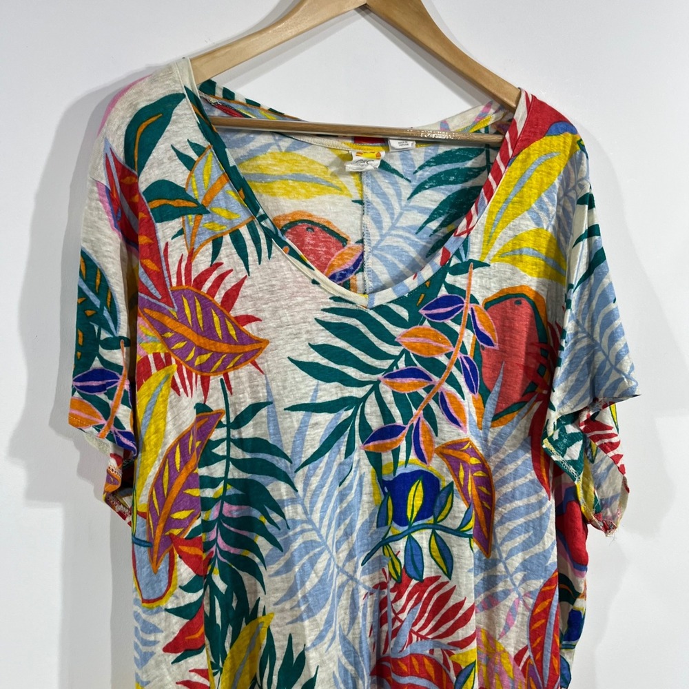 C&C Resort Tropical Linen V-Neck Short Sleeve Top Womens 3X Vacation Cruise Boho - Picture 2 of 8